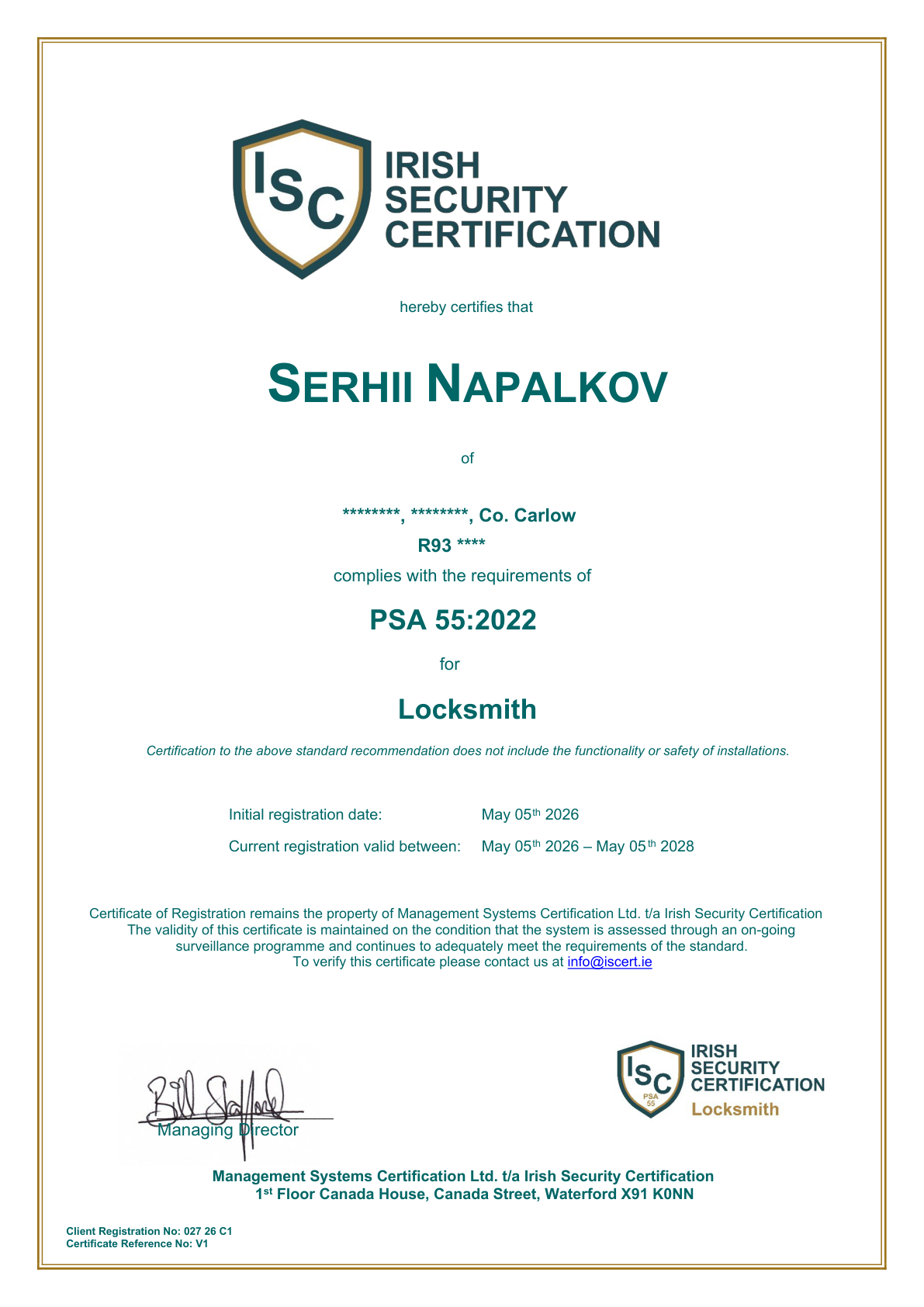 PSA 55 Certificate