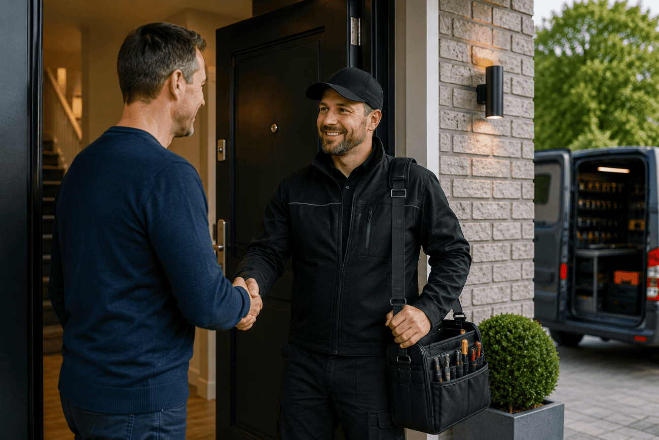 Locksmith discussing lock replacement options with a customer